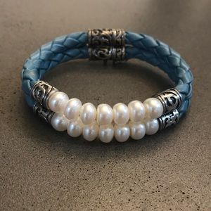 Hanora 925 Sterling Blue Leather Pearl Bracelet